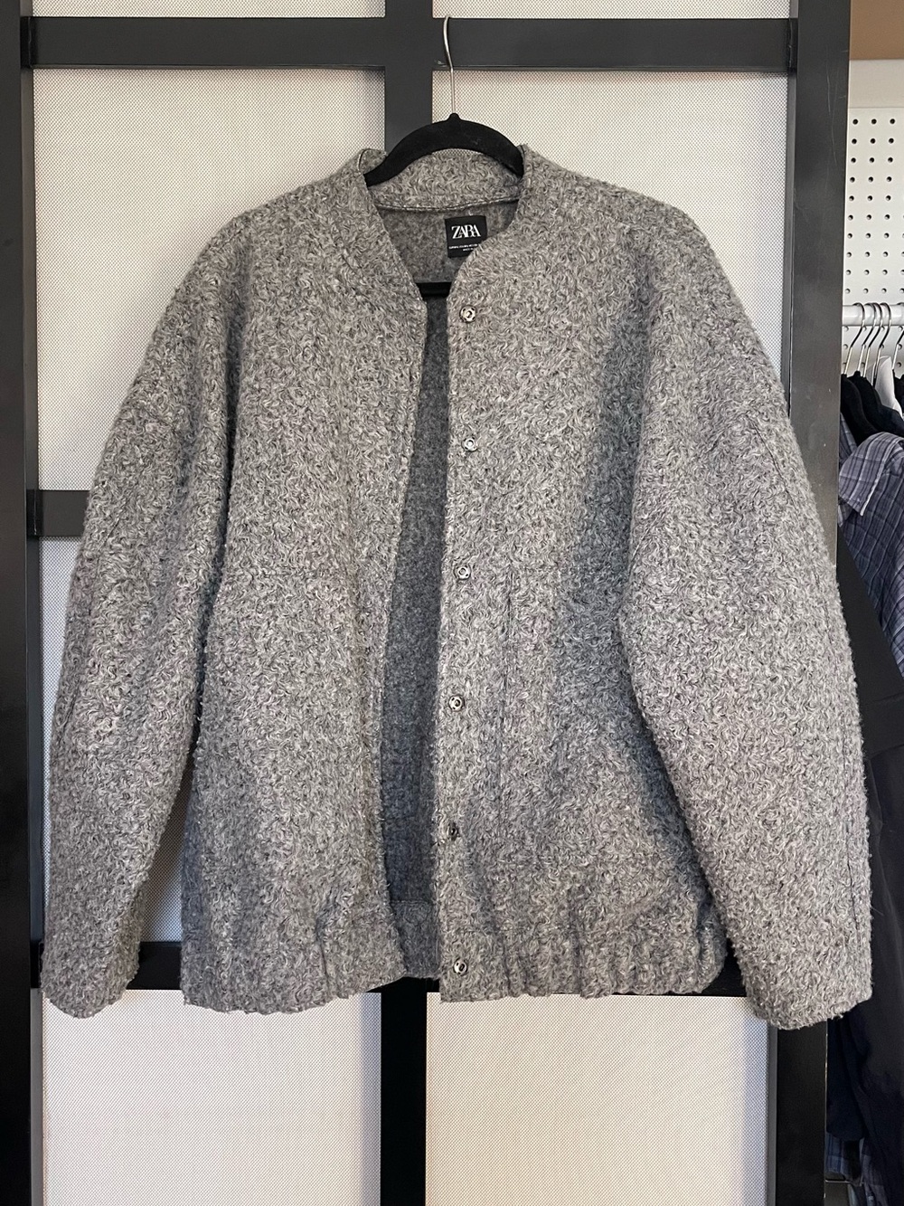 ZARA Viral Gray Textured Bomber Jacket